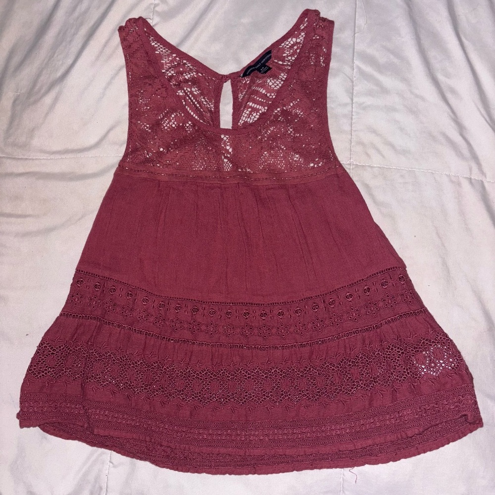 American Eagle Outfitters Lace Detail Tank Top - Mauve